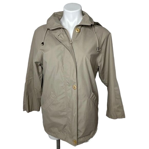 LONDON FOG Womens Size S Khaki Cotton Utility Jacket Lightweight Detachable Hood - Picture 3 of 11